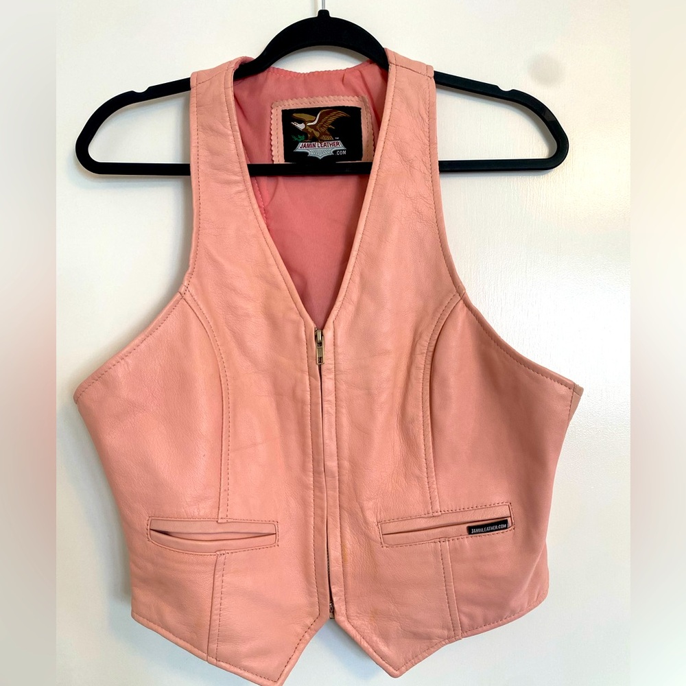 Vintage pink leather biker vest